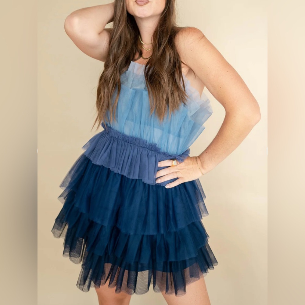 Blue Ombré Ruffle Mini Dress